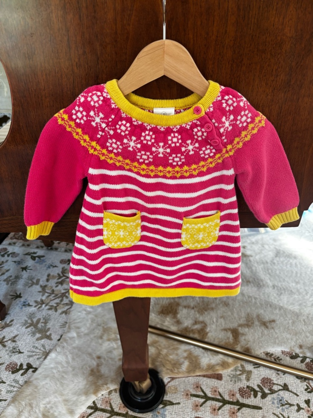 Hanna Andersson Pink & Yellow Fair Isle Stripe Knit Dress